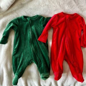 Unisex 2-Way-Zip Plush Ribbed Velour Sleep & Play Footed One-Piece for Baby